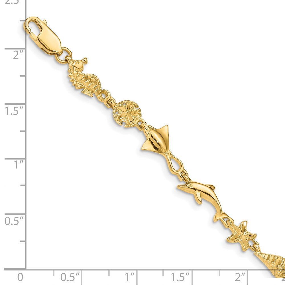 14k Yellow Gold 8.5 mm Polished and Textured Ocean Motif inch Bracelet (5.17 grams)