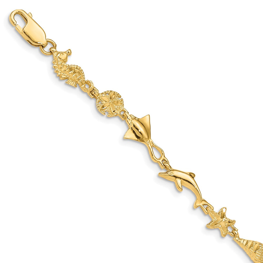 14k Yellow Gold 8.5 mm Polished and Textured Ocean Motif inch Bracelet (5.17 grams)