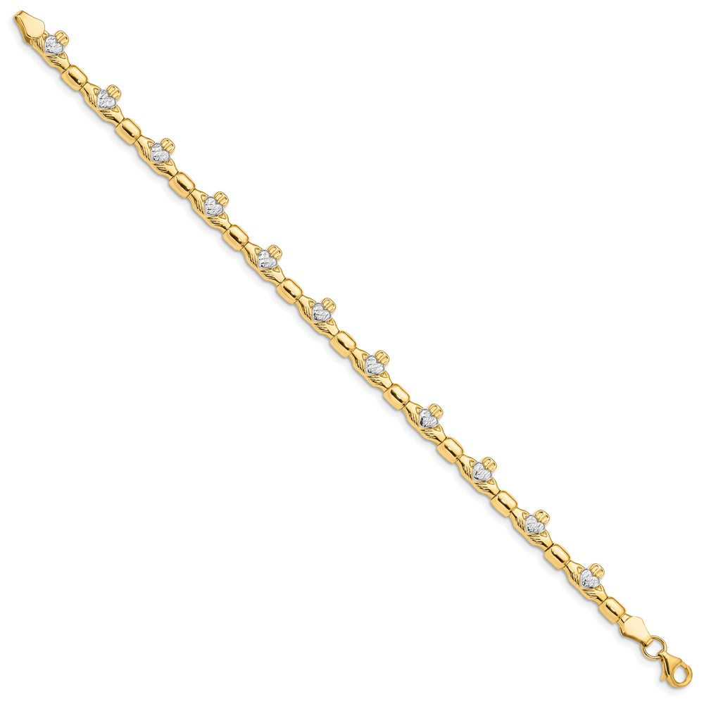14k Yellow & Rhodium 6 mm D/C Claddagh Polished Link Bracelet (4.87 grams)