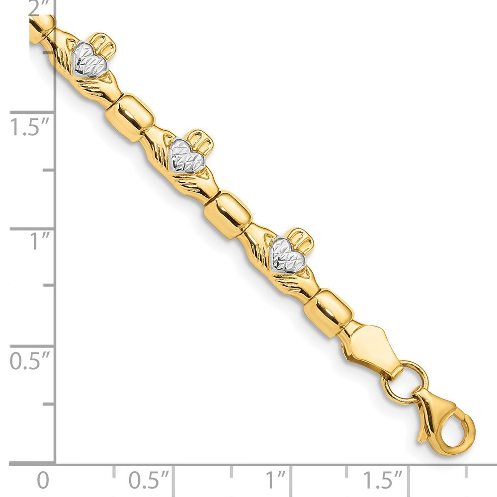 14k Yellow & Rhodium 6 mm D/C Claddagh Polished Link Bracelet (4.87 grams)