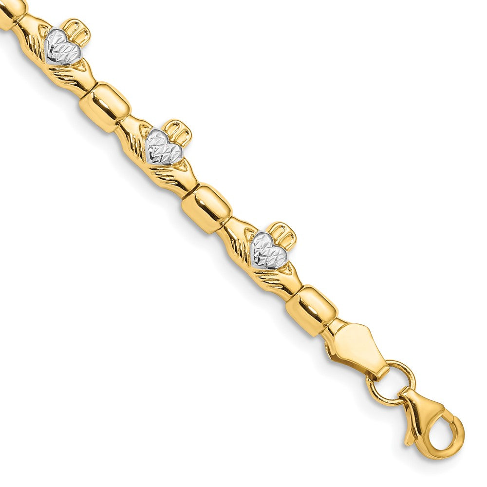14k Yellow & Rhodium 6 mm D/C Claddagh Polished Link Bracelet (4.87 grams)