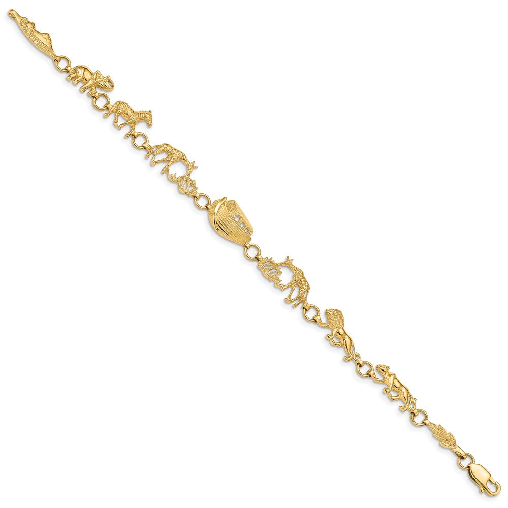 14k Yellow Gold 9.5 mm Polished and Textured Noah's Ark inch Bracelet (6.13 grams)