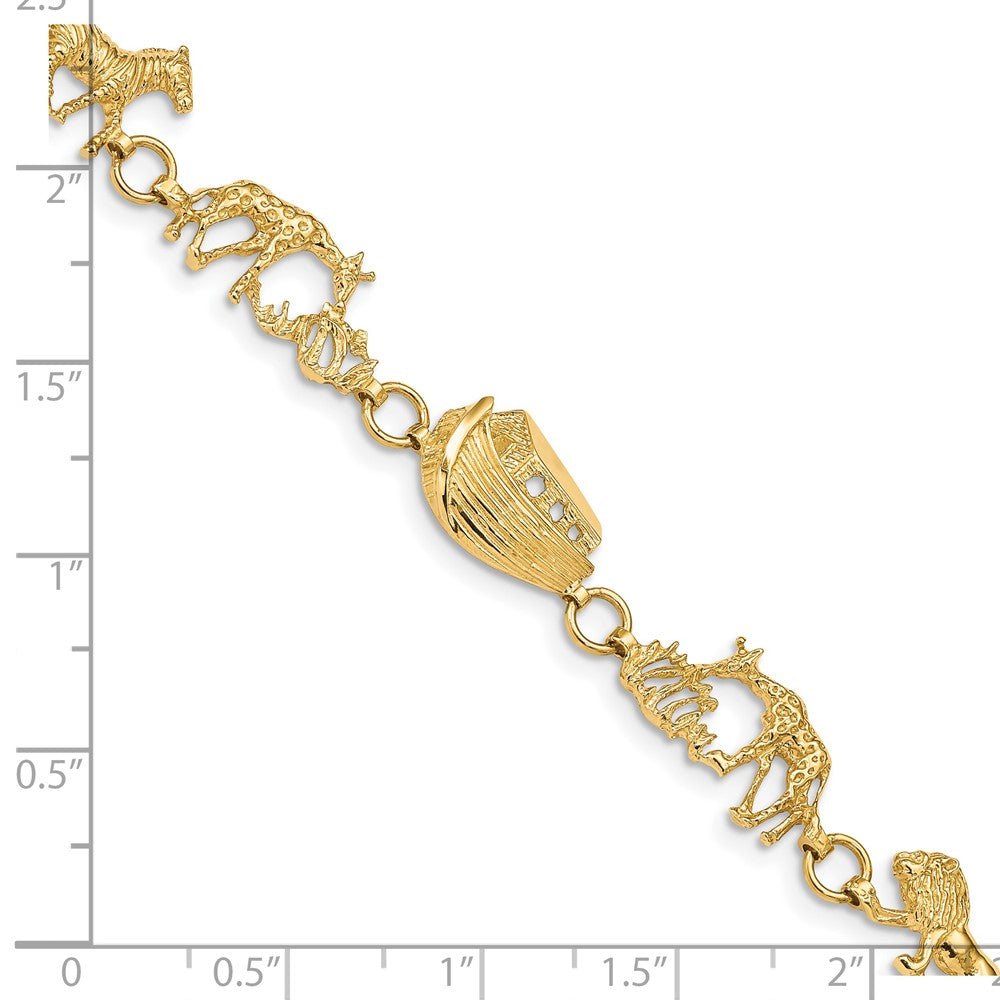 14k Yellow Gold 9.5 mm Polished and Textured Noah's Ark inch Bracelet (6.13 grams)