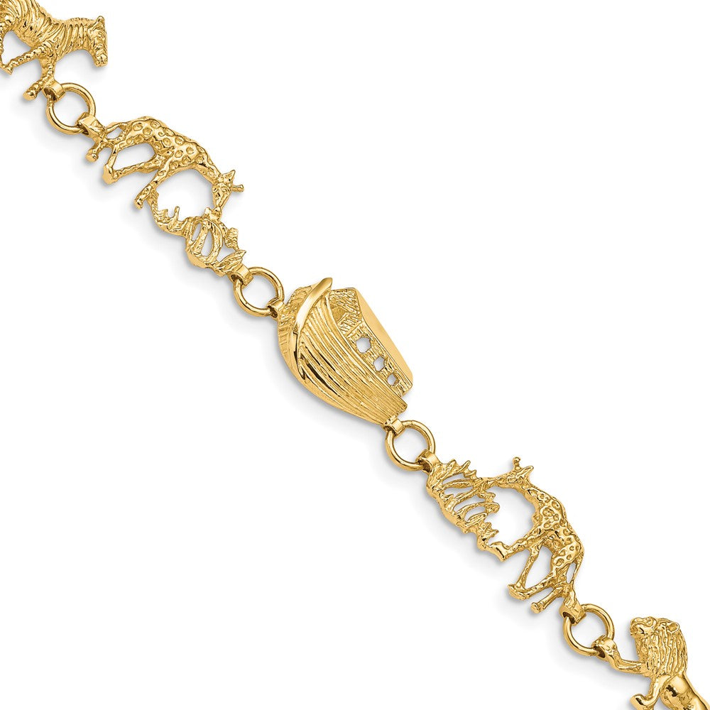 14k Yellow Gold 9.5 mm Polished and Textured Noah's Ark inch Bracelet (6.13 grams)