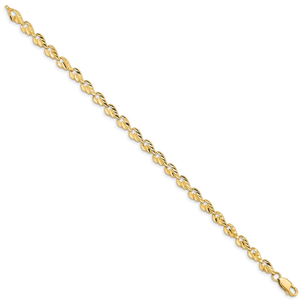 14k Yellow Gold 4.75 mm Polished Diamond-cut Leaf inch Bracelet (4.11 grams)