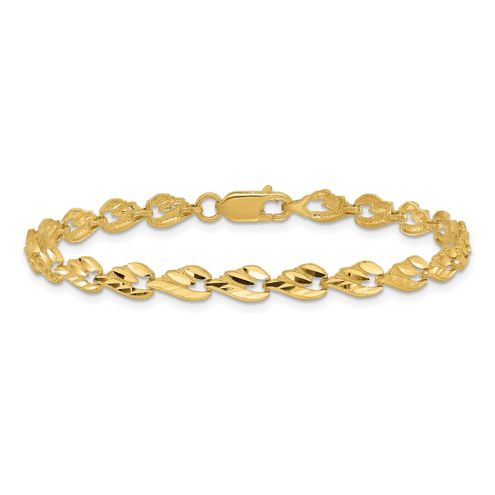 14k Yellow Gold 4.75 mm Polished Diamond-cut Leaf inch Bracelet (4.11 grams)