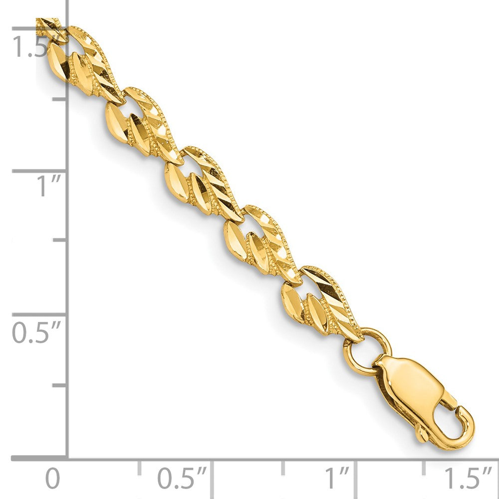 14k Yellow Gold 4.75 mm Polished Diamond-cut Leaf inch Bracelet (4.11 grams)