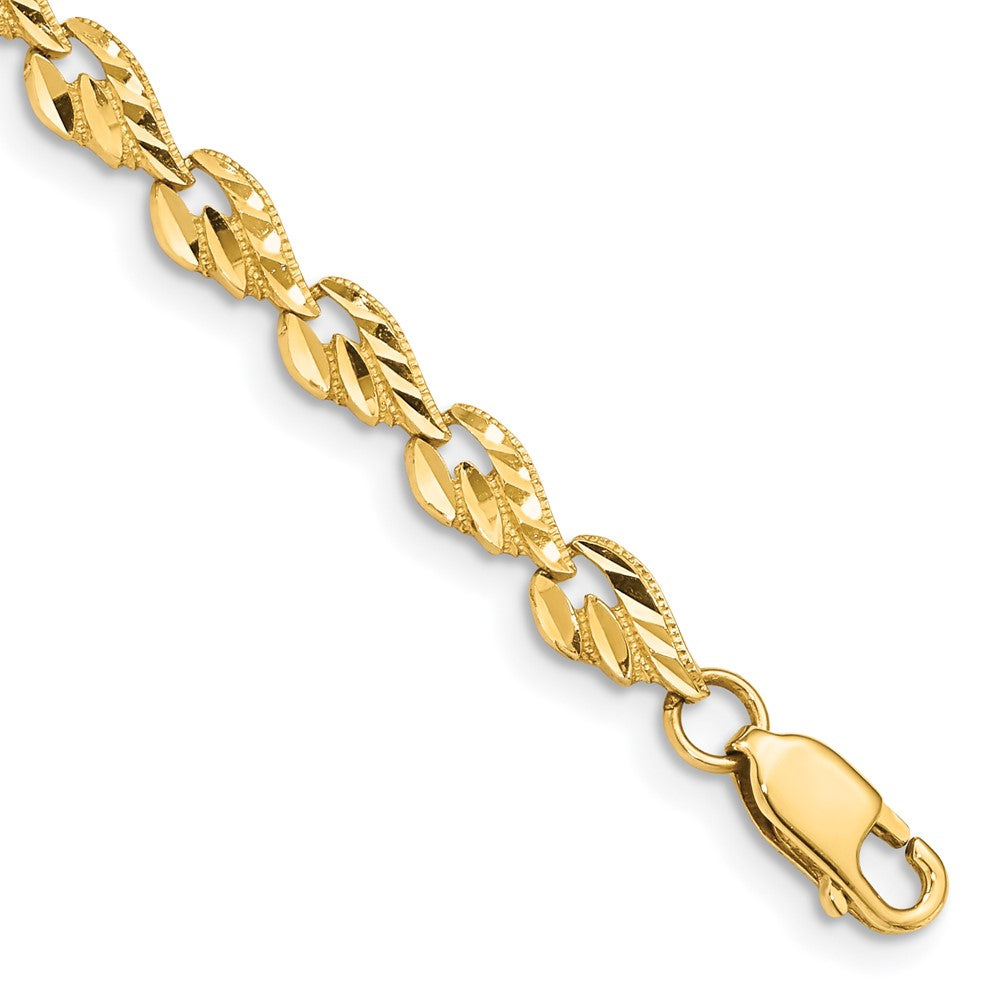 14k Yellow Gold 4.75 mm Polished Diamond-cut Leaf inch Bracelet (4.11 grams)