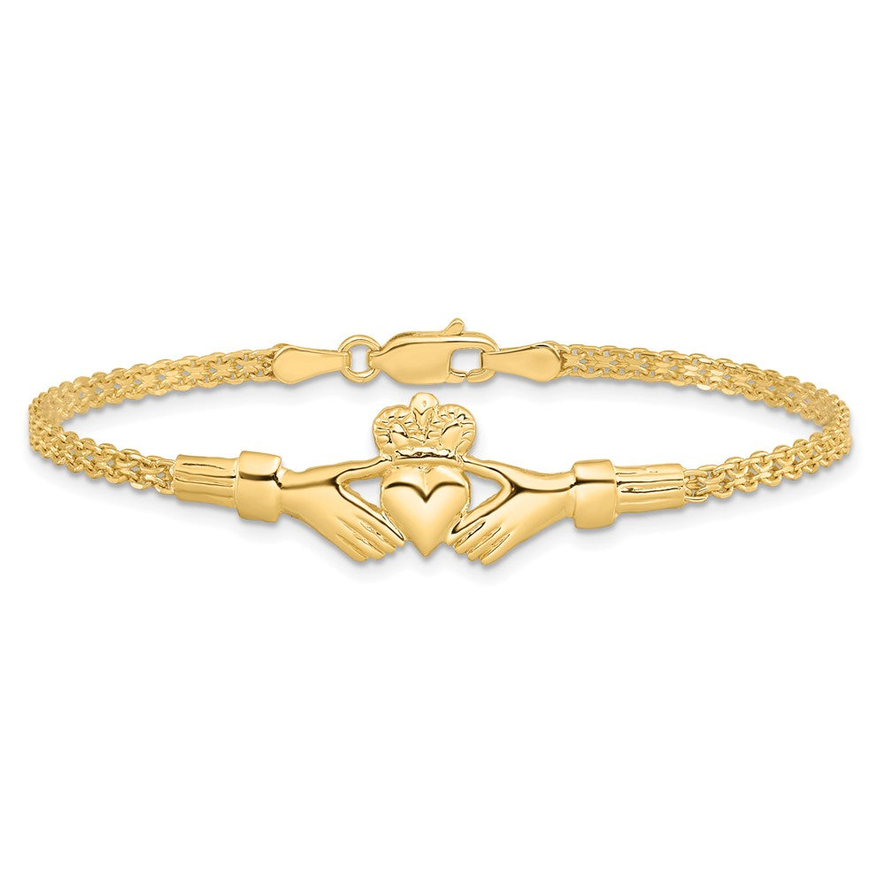 14k Yellow Gold 13 mm Polished Claddagh Bracelet (4.47 grams)