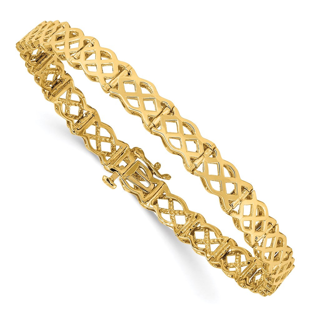 14k Yellow Gold 8 mm Polished Criss Cross Bracelet (10.95 grams)