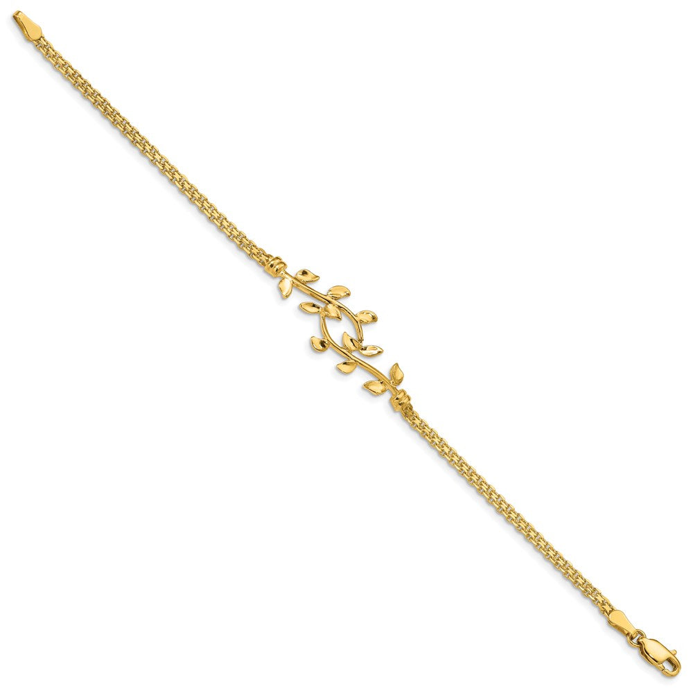14k Yellow Gold 13 mm Polished Leaf Bracelet (4.49 grams)