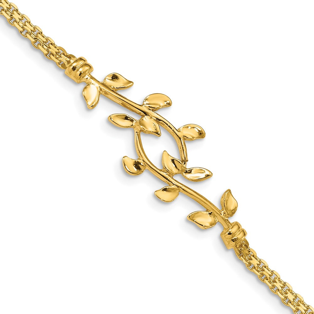 14k Yellow Gold 13 mm Polished Leaf Bracelet (4.49 grams)