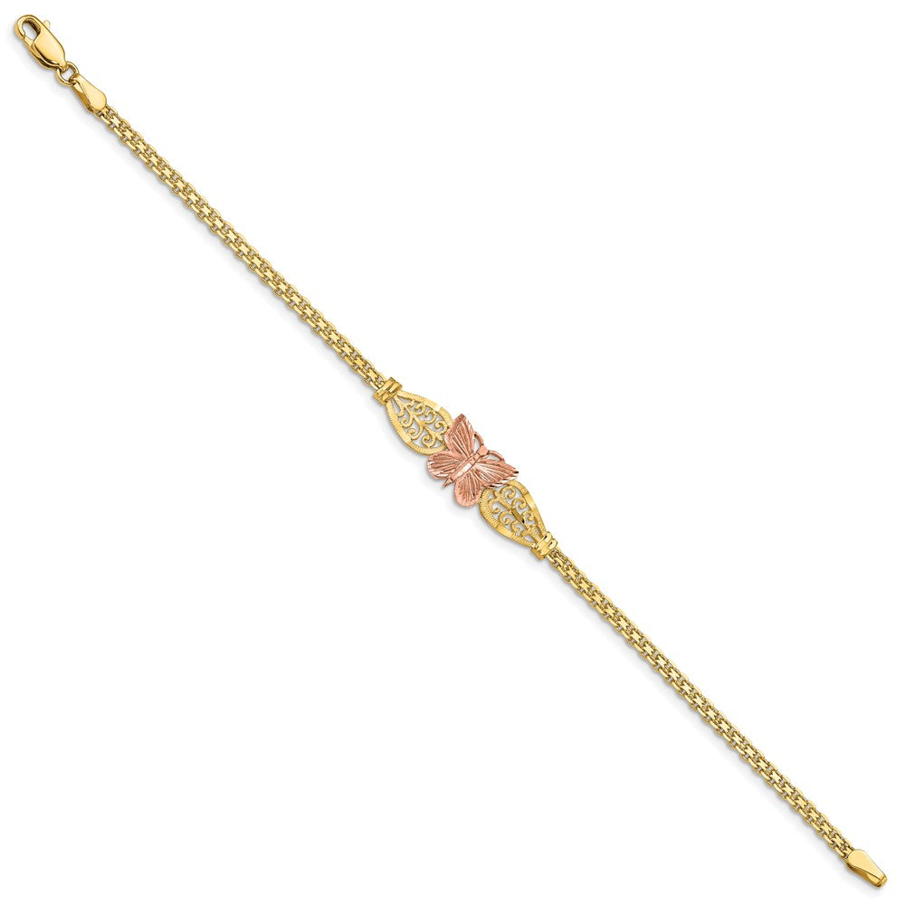 14k Two-tone 10 mm Polished & D/C Butterfly Bracelet (4.67 grams)