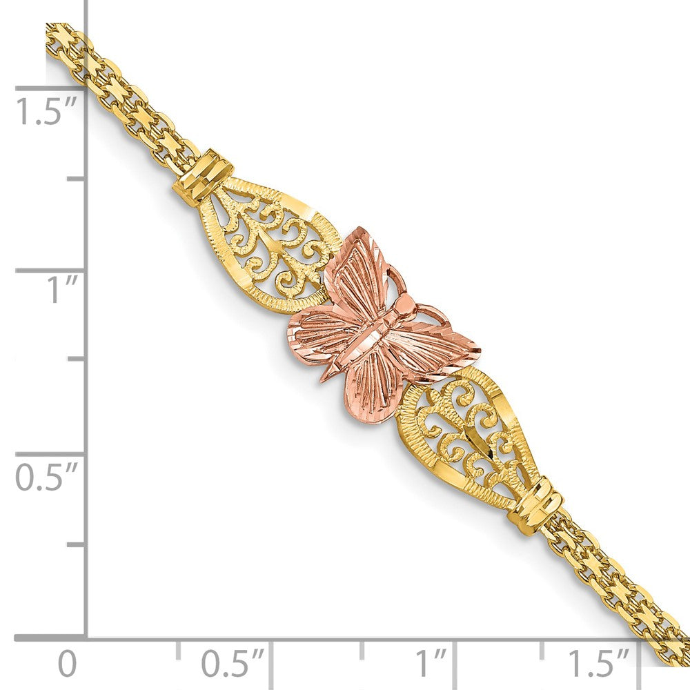 14k Two-tone 10 mm Polished & D/C Butterfly Bracelet (4.67 grams)