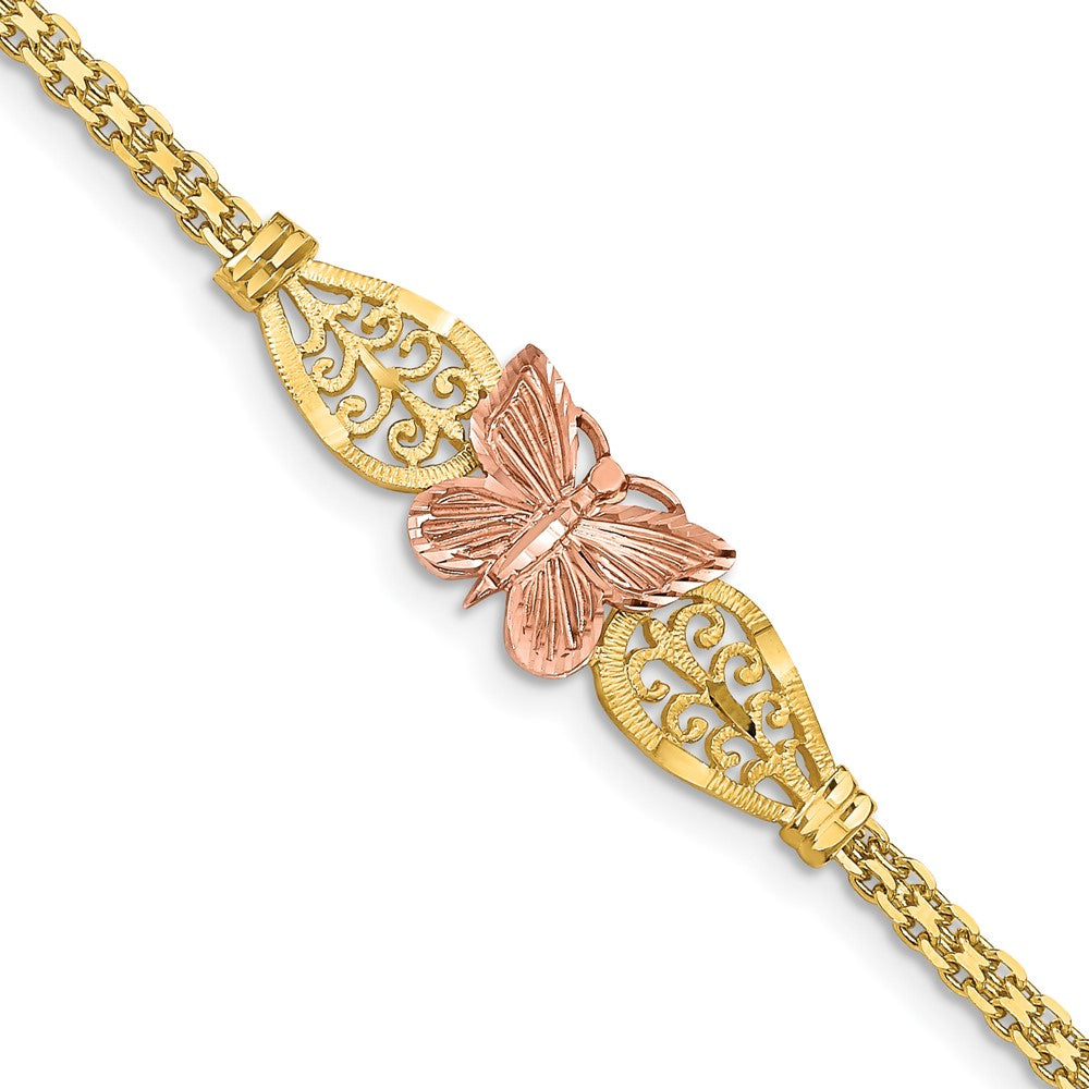 14k Two-tone 10 mm Polished & D/C Butterfly Bracelet (4.67 grams)