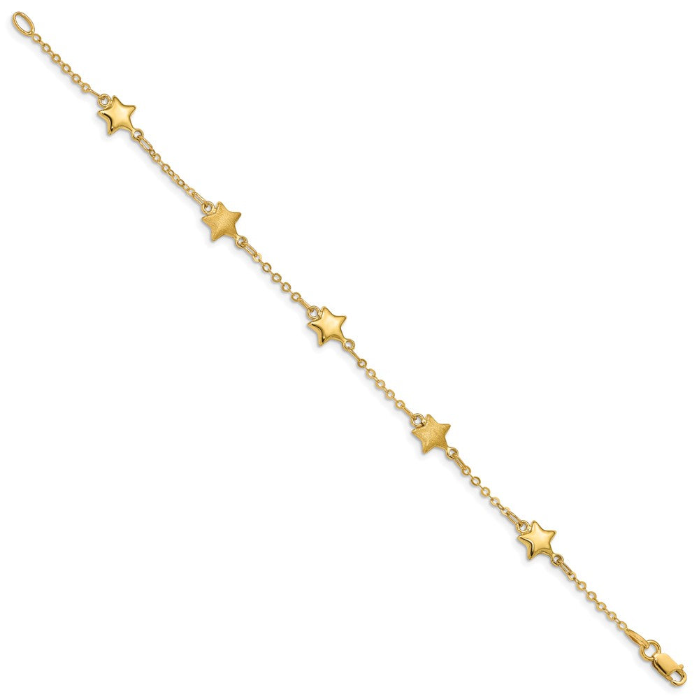 14k Yellow Gold 7 mm Brushed & Polished Stars Bracelet (2.72 grams)