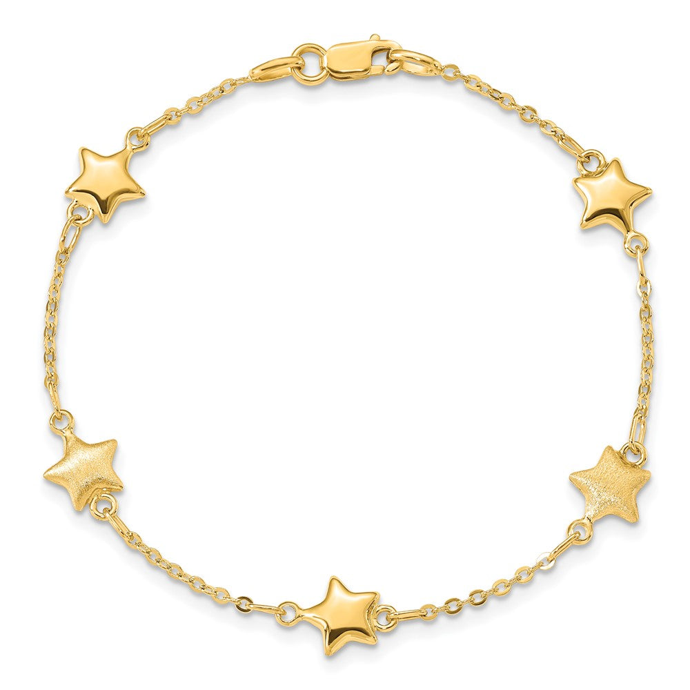 14k Yellow Gold 7 mm Brushed & Polished Stars Bracelet (2.72 grams)