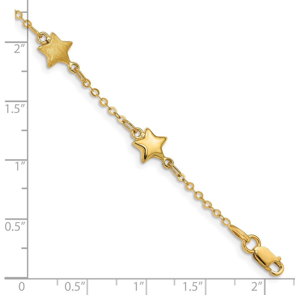 14k Yellow Gold 7 mm Brushed & Polished Stars Bracelet (2.72 grams)