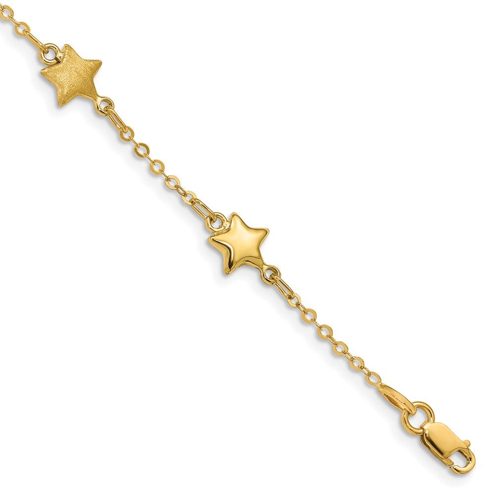 14k Yellow Gold 7 mm Brushed & Polished Stars Bracelet (2.72 grams)