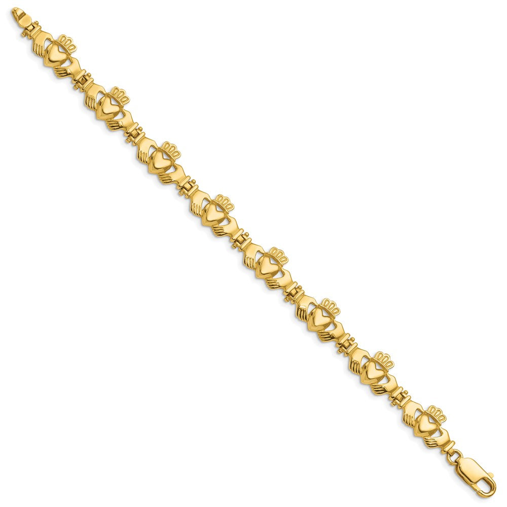 14k Yellow Gold 10.2 mm Polished Claddagh Link Bracelet (11.11 grams)