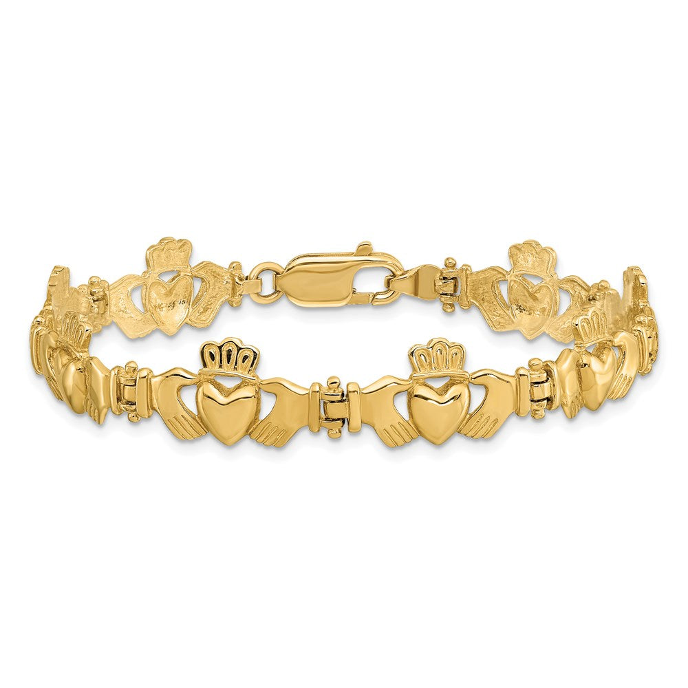 14k Yellow Gold 10.2 mm Polished Claddagh Link Bracelet (11.11 grams)