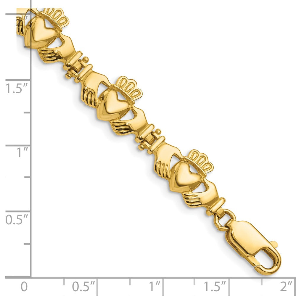 14k Yellow Gold 10.2 mm Polished Claddagh Link Bracelet (11.11 grams)