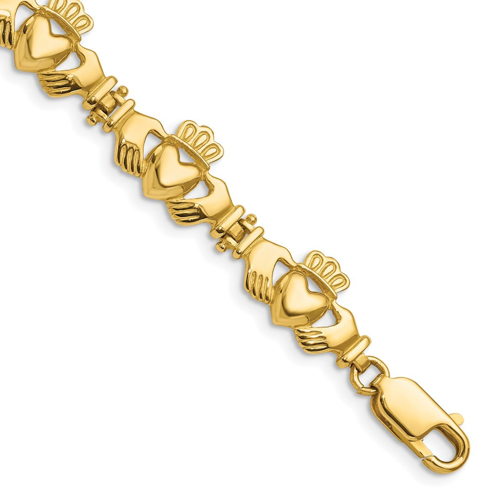 14k Yellow Gold 10.2 mm Polished Claddagh Link Bracelet (11.11 grams)