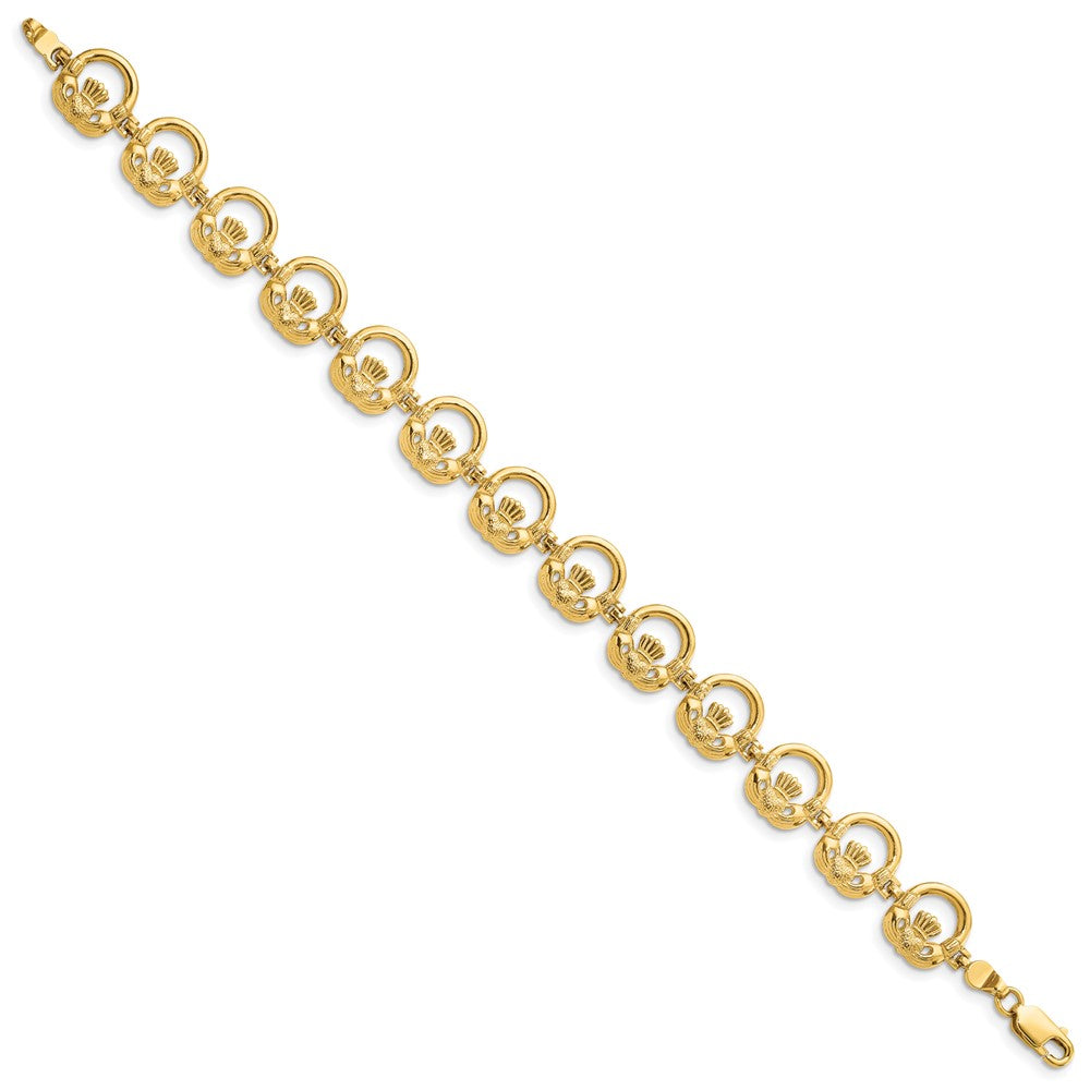 14k Yellow Gold 10.4 mm Claddagh Circle Horizontal Bracelet (9.71 grams)