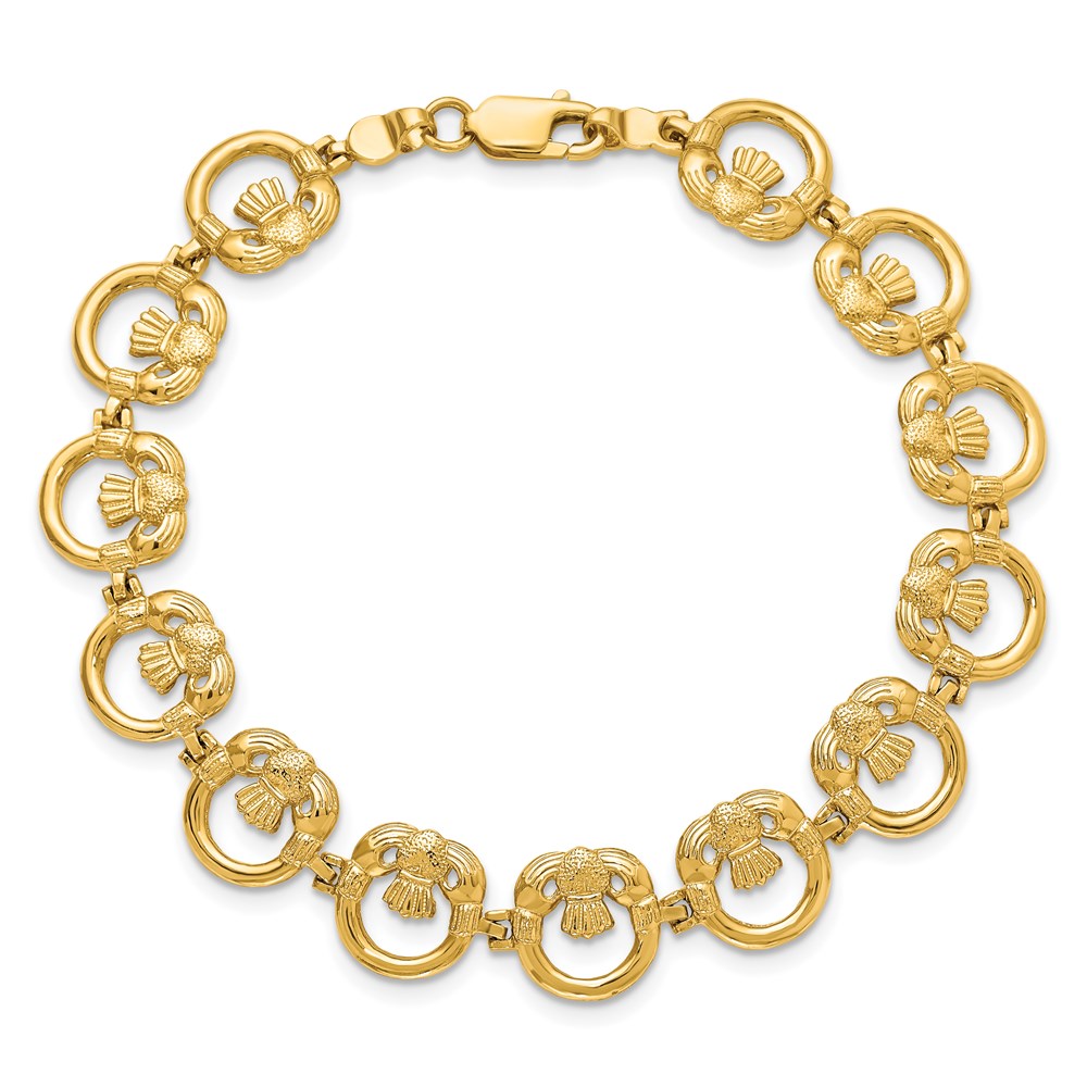 14k Yellow Gold 10.4 mm Claddagh Circle Horizontal Bracelet (9.71 grams)