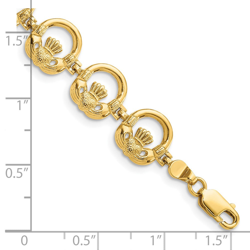 14k Yellow Gold 10.4 mm Claddagh Circle Horizontal Bracelet (9.71 grams)