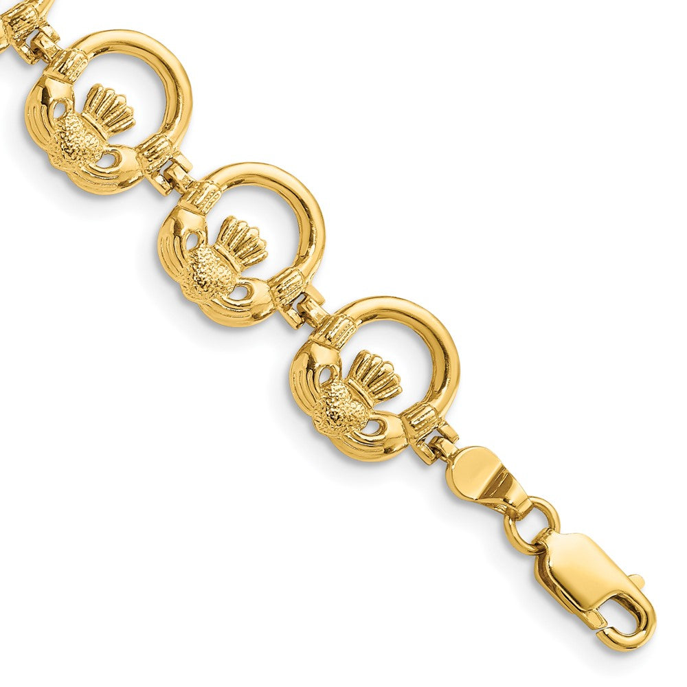 14k Yellow Gold 10.4 mm Claddagh Circle Horizontal Bracelet (9.71 grams)