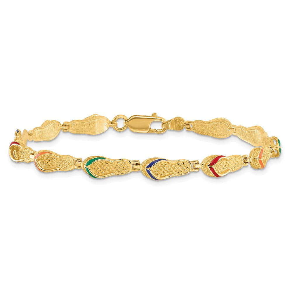 14k Yellow Gold 5 mm Multi-Color Enamel Flip Flop Bracelet (7.78 grams)
