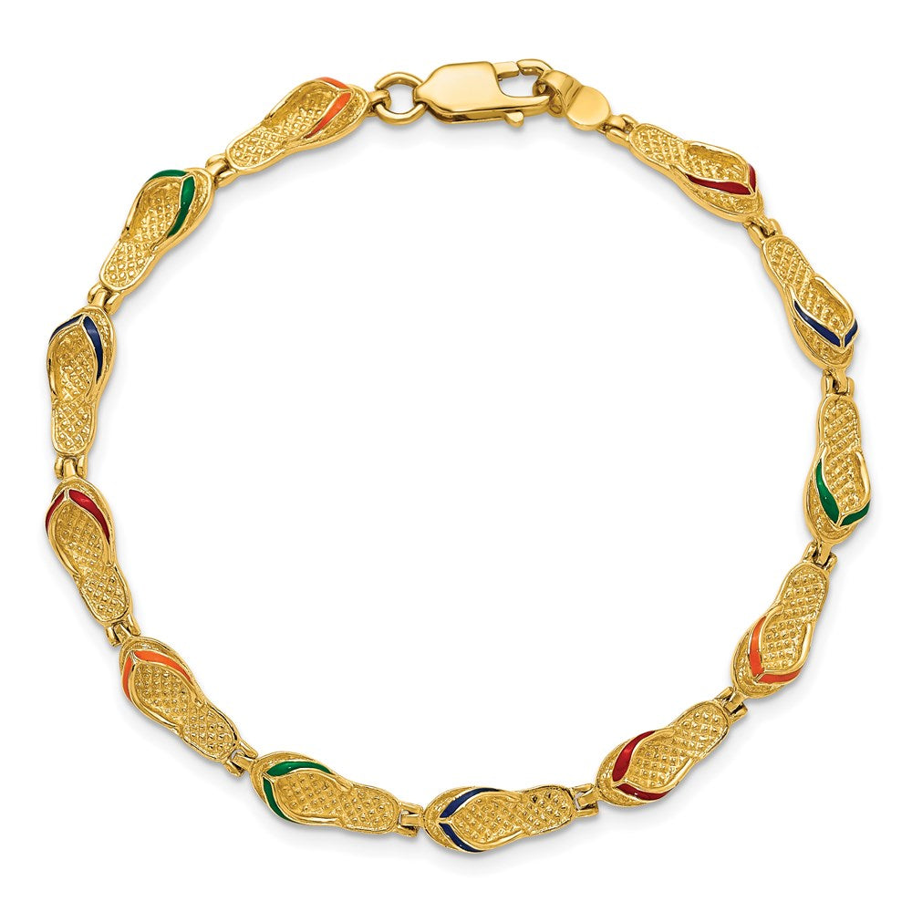 14k Yellow Gold 5 mm Multi-Color Enamel Flip Flop Bracelet (7.78 grams)