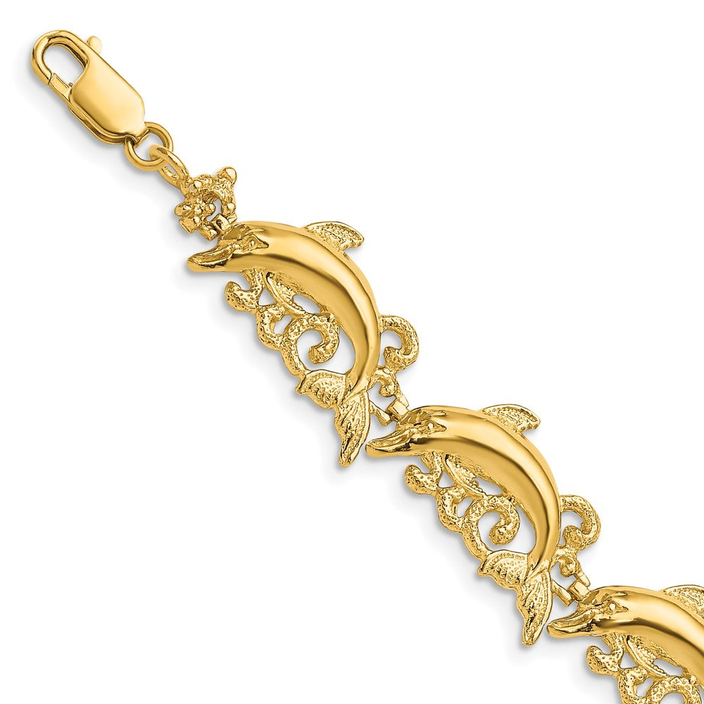 14k Yellow Gold 11.35 mm Dolphin Bracelet (12.32 grams)