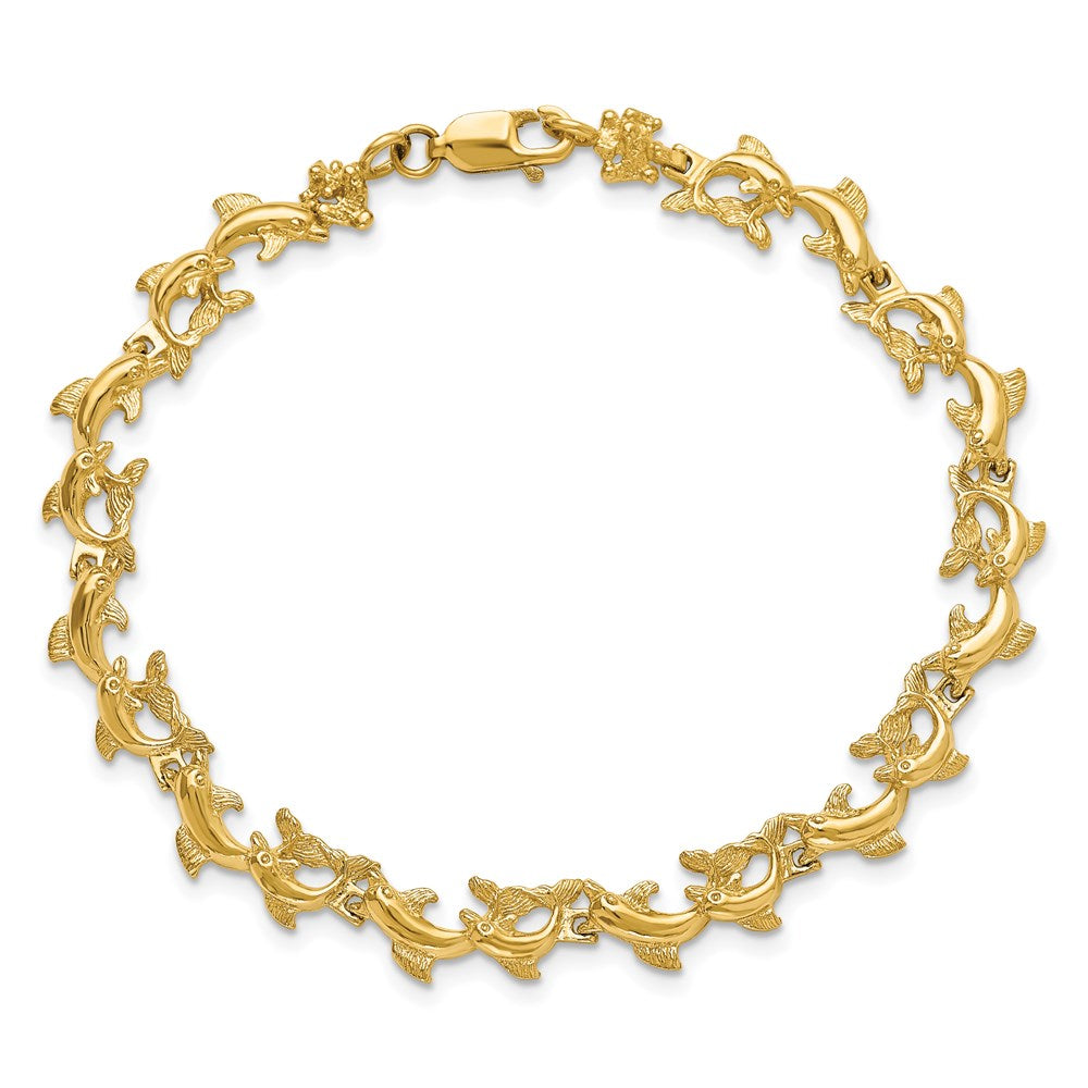 14k Yellow Gold 6.22 mm Dolphins Bracelet (7.51 grams)