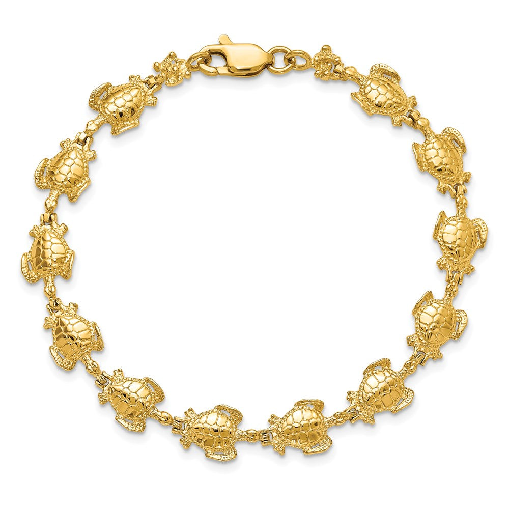 14k Yellow Gold 8 mm Polished Sea Turtle Link Bracelet (7.89 grams)