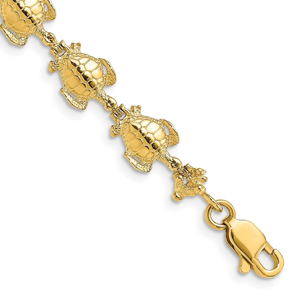 14k Yellow Gold 8 mm Polished Sea Turtle Link Bracelet (7.89 grams)