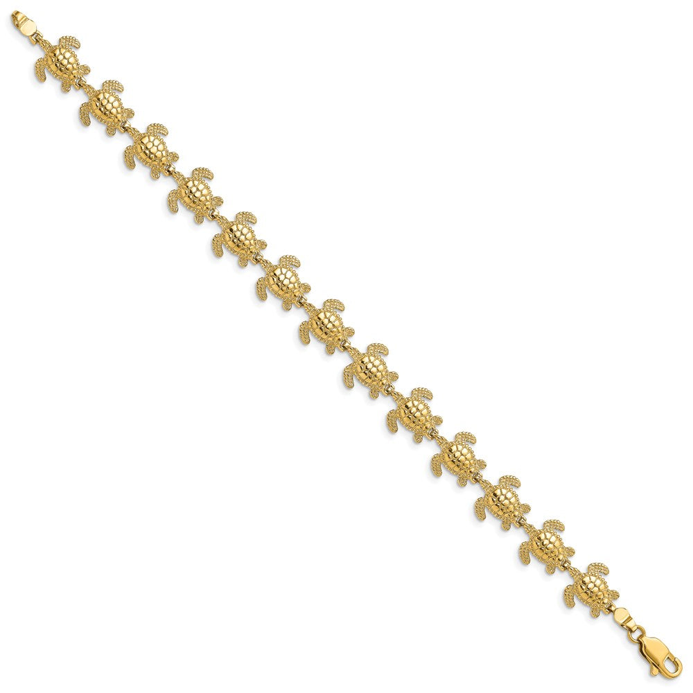 14k Yellow Gold 10.9 mm Polished Mini Sea Turtle Link Bracelet (14.77 grams)