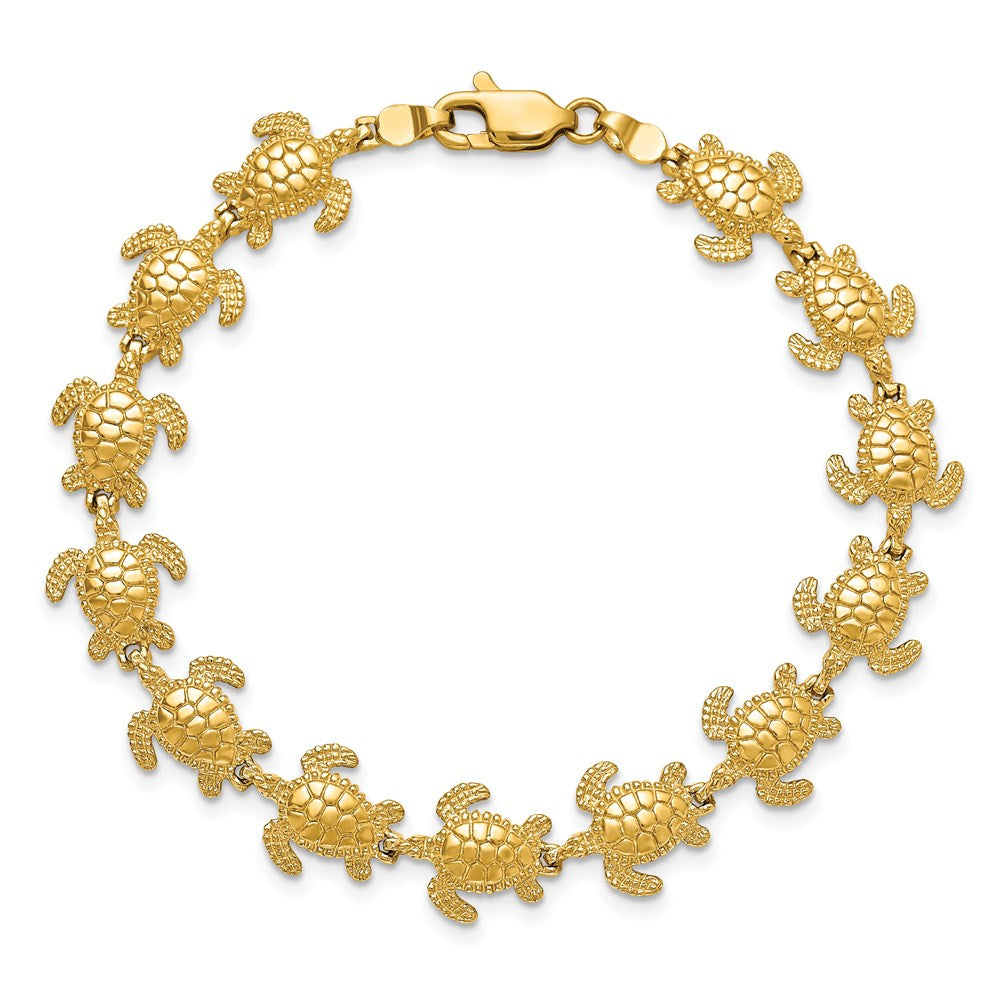 14k Yellow Gold 10.9 mm Polished Mini Sea Turtle Link Bracelet (14.77 grams)