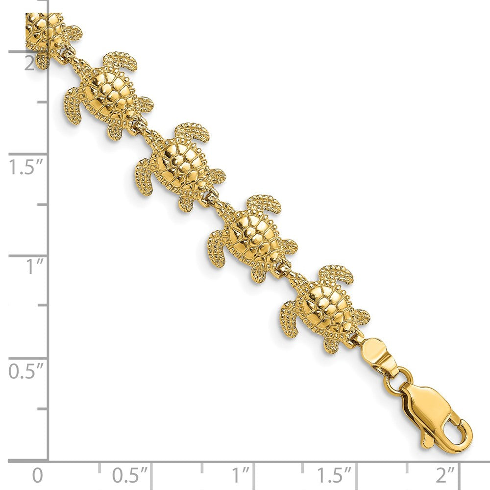 14k Yellow Gold 10.9 mm Polished Mini Sea Turtle Link Bracelet (14.77 grams)
