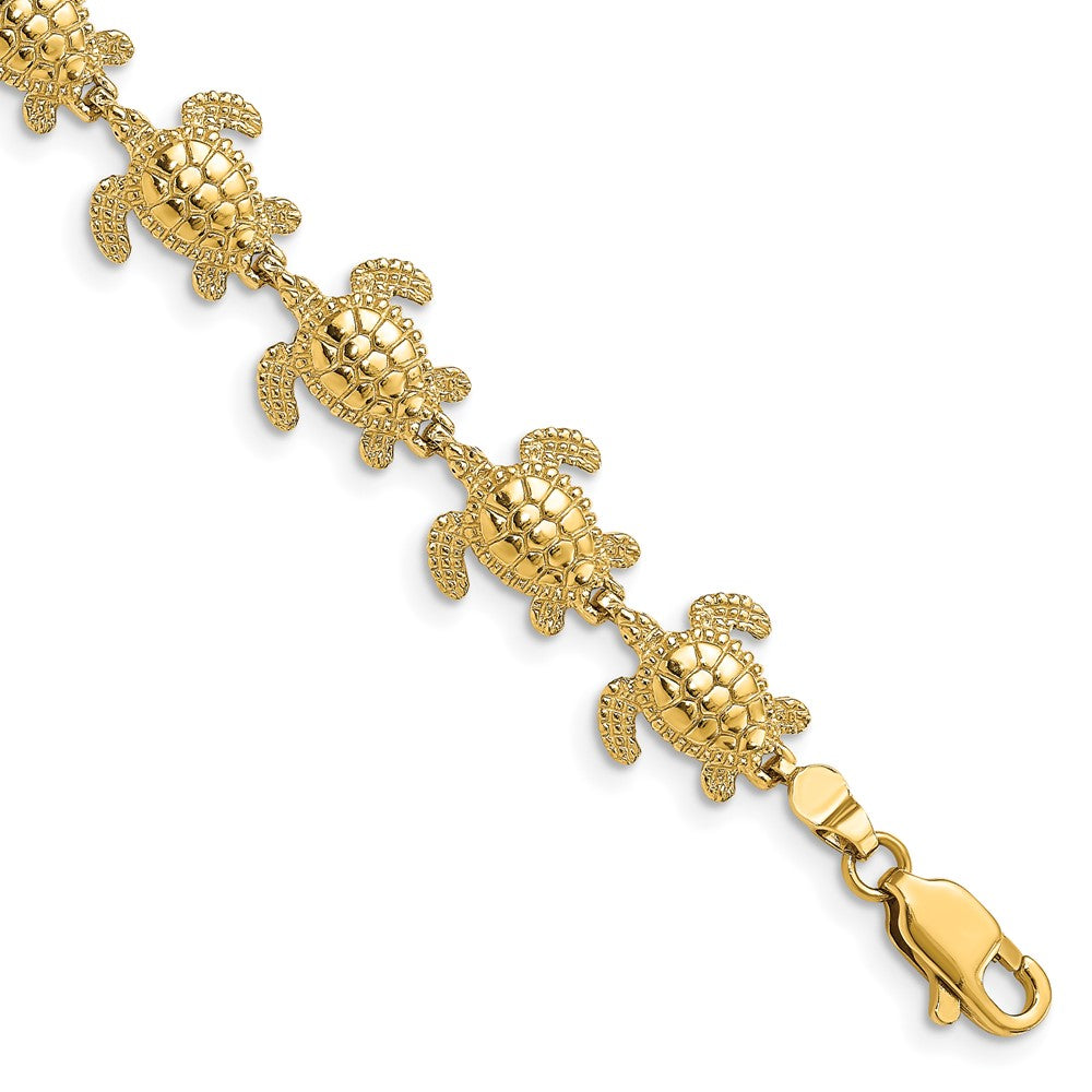 14k Yellow Gold 10.9 mm Polished Mini Sea Turtle Link Bracelet (14.77 grams)