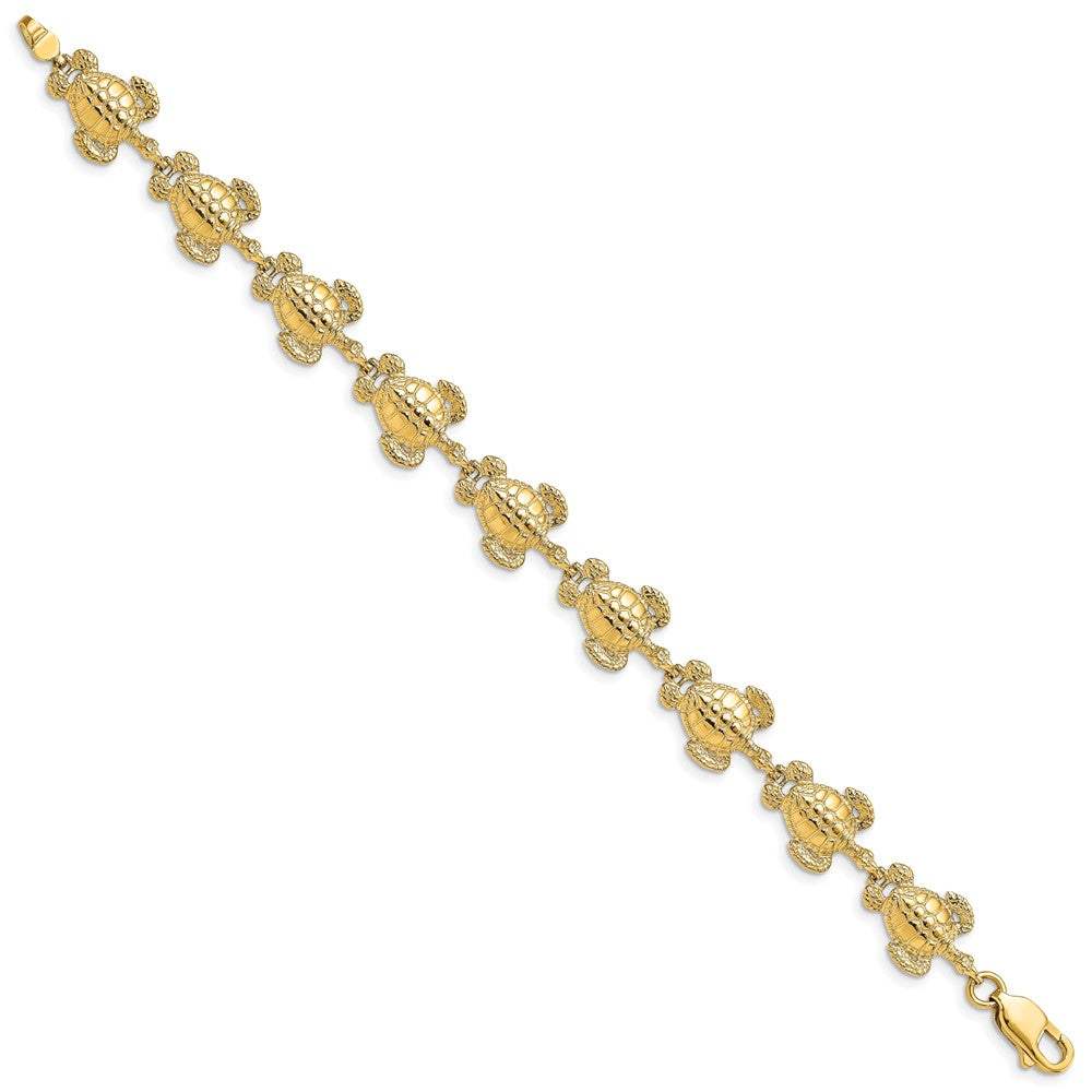 14k Yellow Gold 12 mm Polished / Textured Sea Turtle Bracelet (13.42 grams)