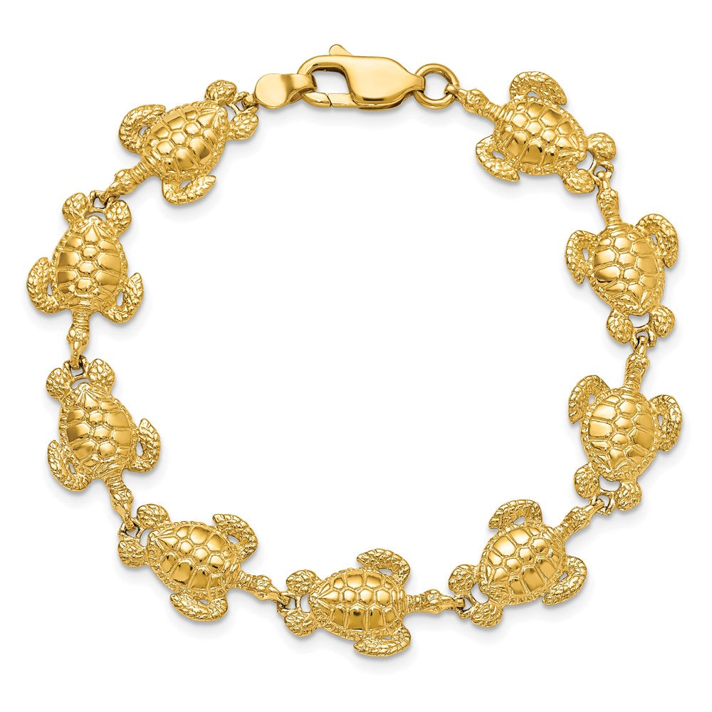 14k Yellow Gold 12 mm Polished / Textured Sea Turtle Bracelet (13.42 grams)
