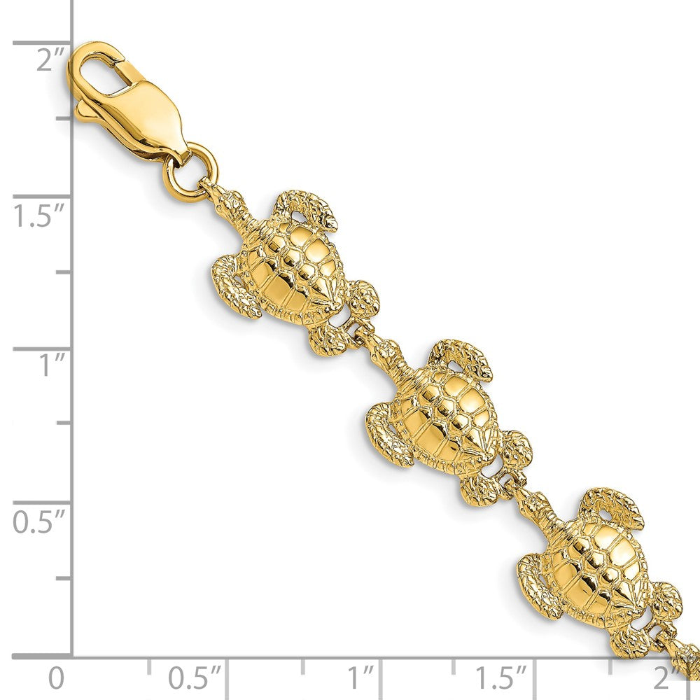 14k Yellow Gold 12 mm Polished / Textured Sea Turtle Bracelet (13.42 grams)