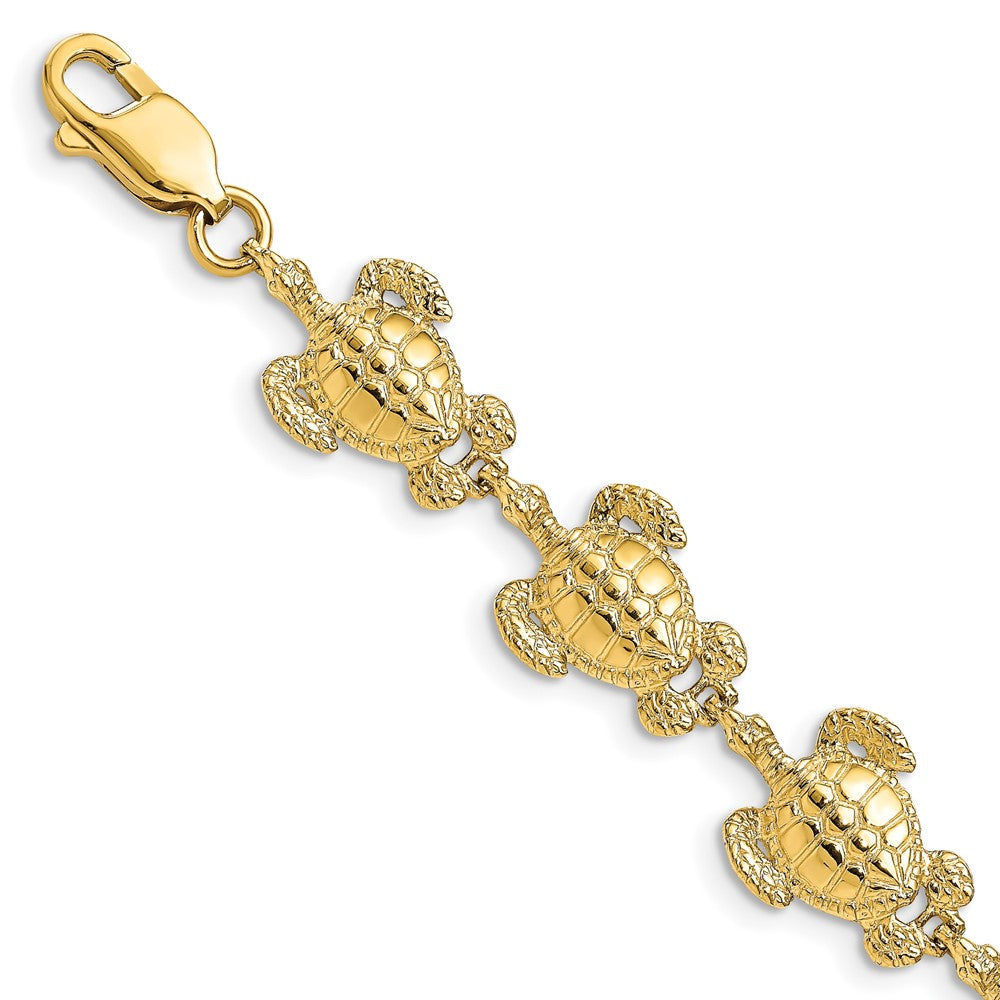 14k Yellow Gold 12 mm Polished / Textured Sea Turtle Bracelet (13.42 grams)