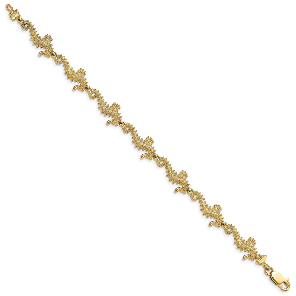 14k Yellow Gold 11.5 mm Textured 3-D Seahorse Bracelet (15 grams)