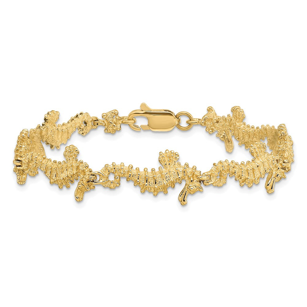 14k Yellow Gold 11.5 mm Textured 3-D Seahorse Bracelet (15 grams)