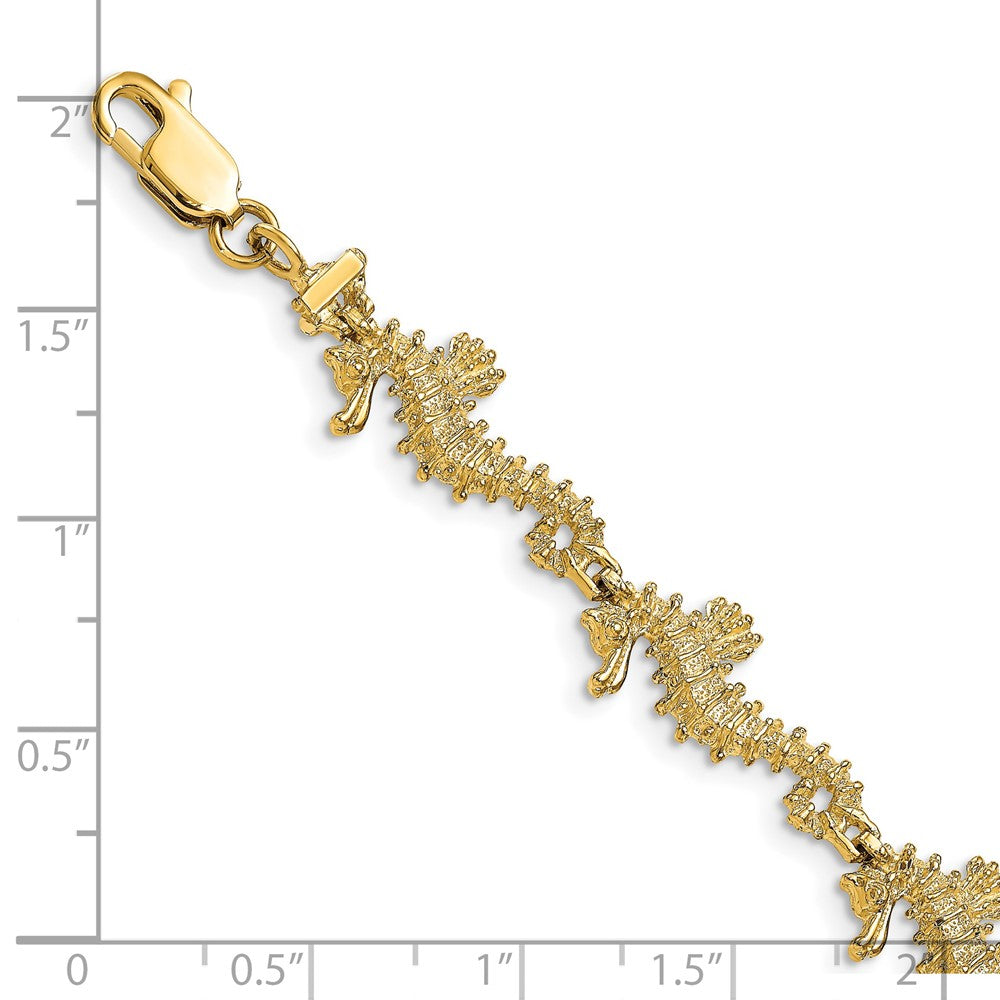 14k Yellow Gold 11.5 mm Textured 3-D Seahorse Bracelet (15 grams)