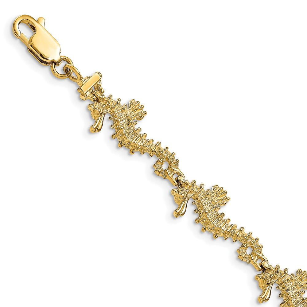 14k Yellow Gold 11.5 mm Textured 3-D Seahorse Bracelet (15 grams)