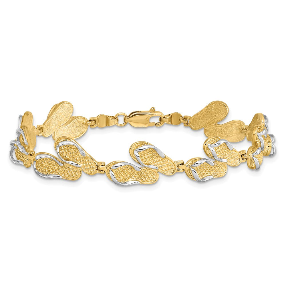 14k Yellow & Rhodium 11.3 mm Flip Flops Bracelet (10.92 grams)